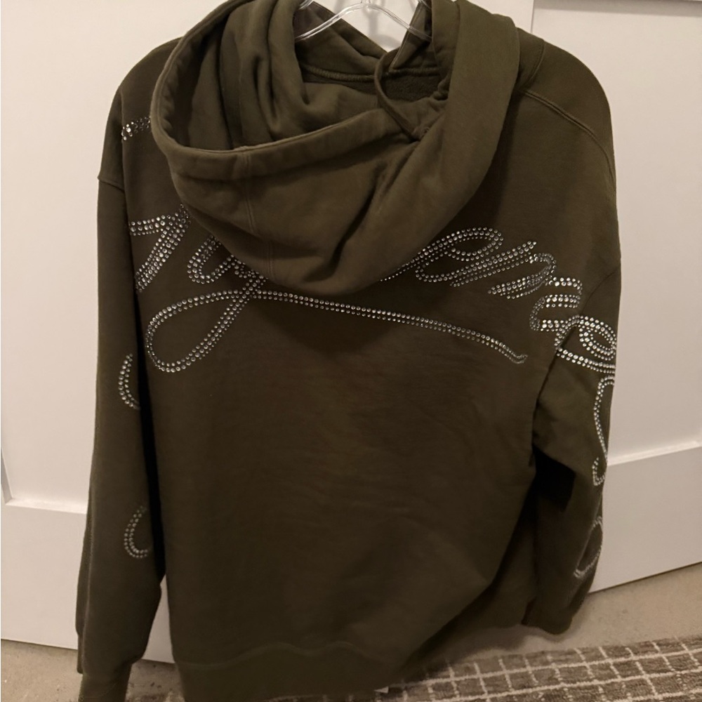 FW19 Supreme Rhinestone Script Hooded Sweatshirt Size Small - Green